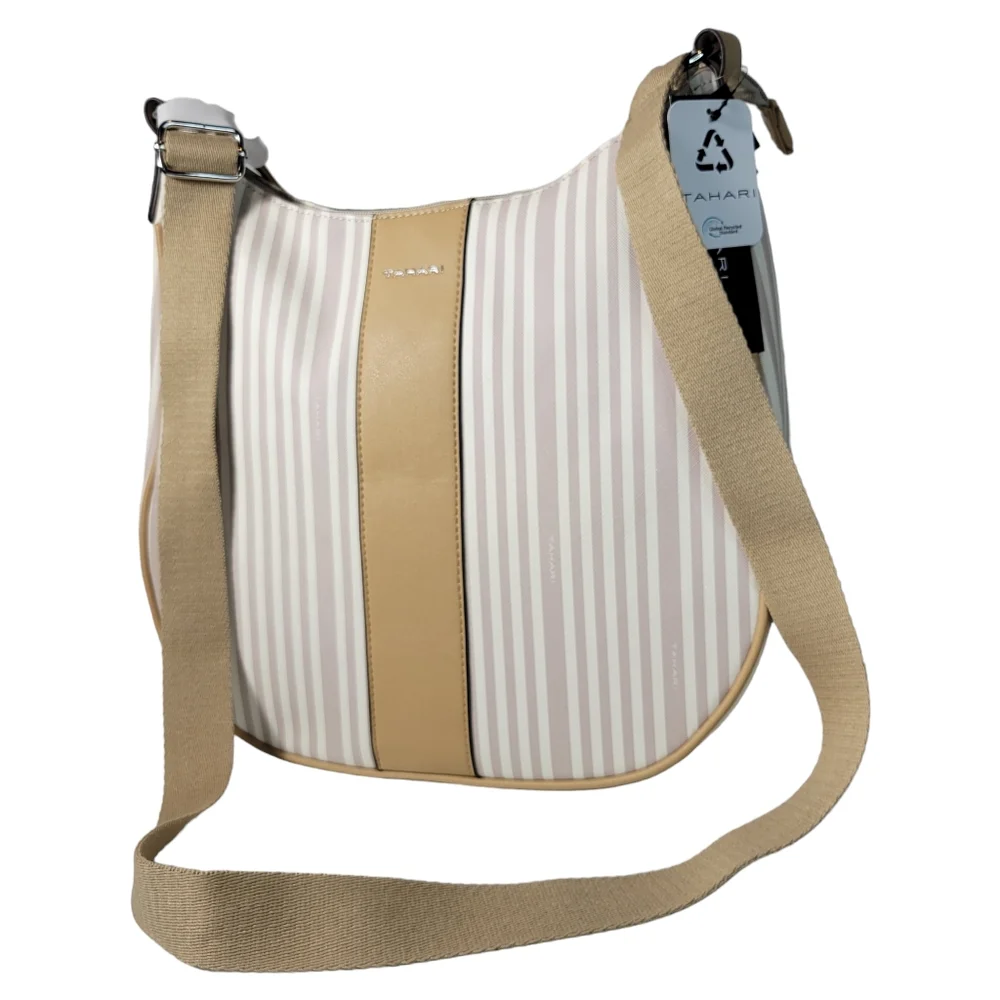 Tahari Logo Hobo bag in sand stripe NWT